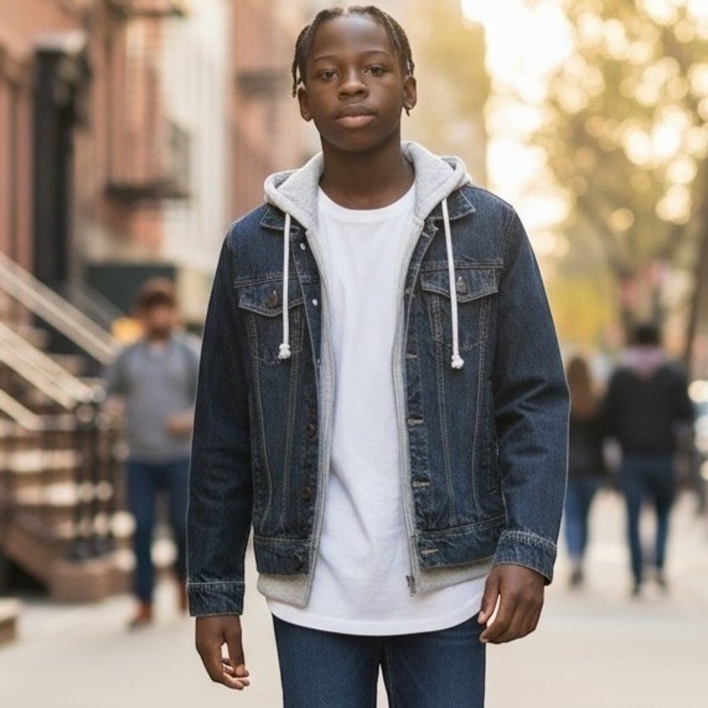 Sun + Stone Men's Jean Trucker Jacket Small Denim Hooded Streetwear